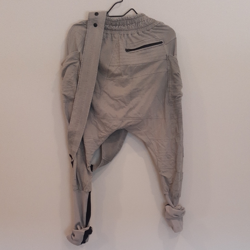 DEMOBAZA Gray/Beige Cargo Pants with Tapered Legs